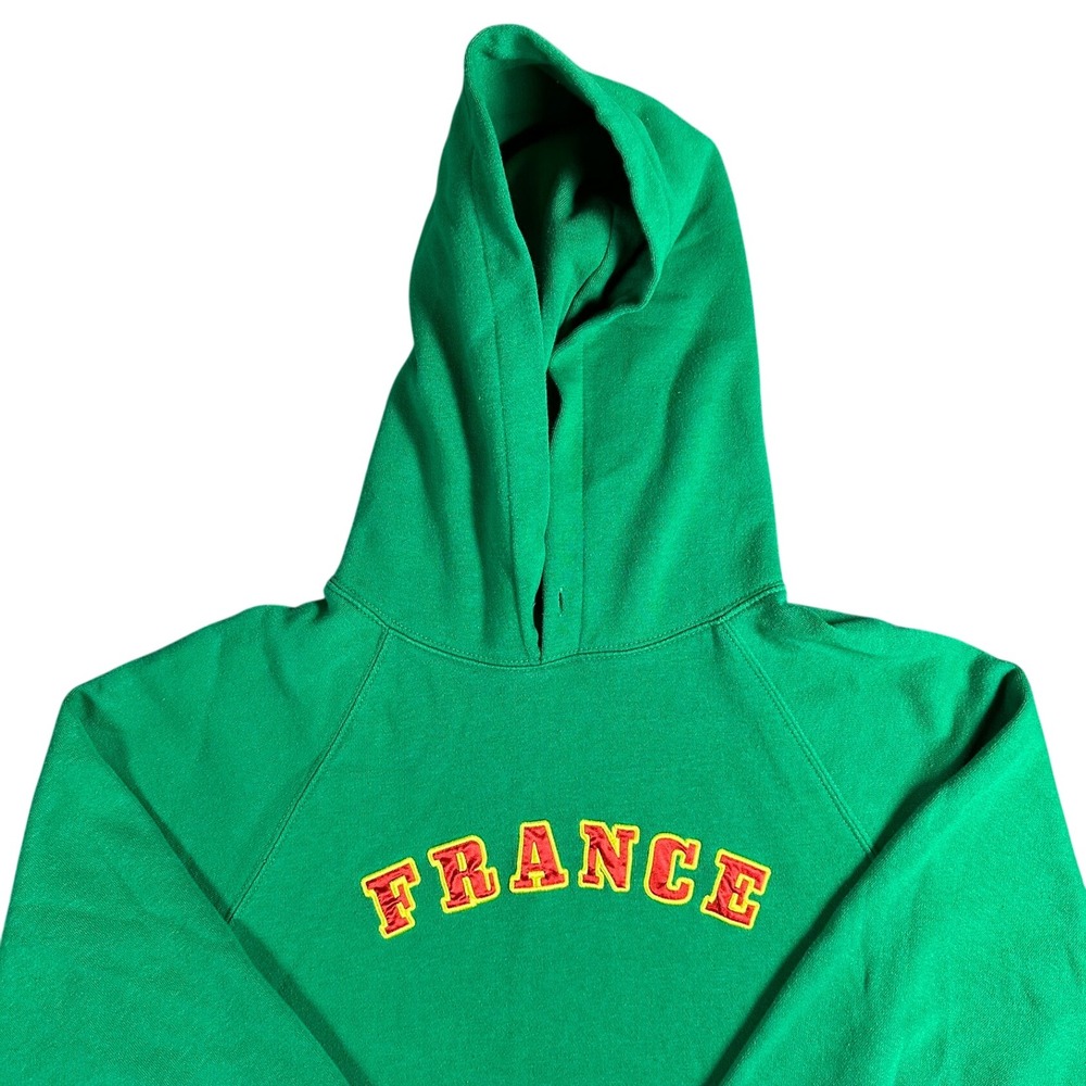 Forever 21 Womens France Graphic Hoodie Green Raglan Sleeve Sweatshirt Small